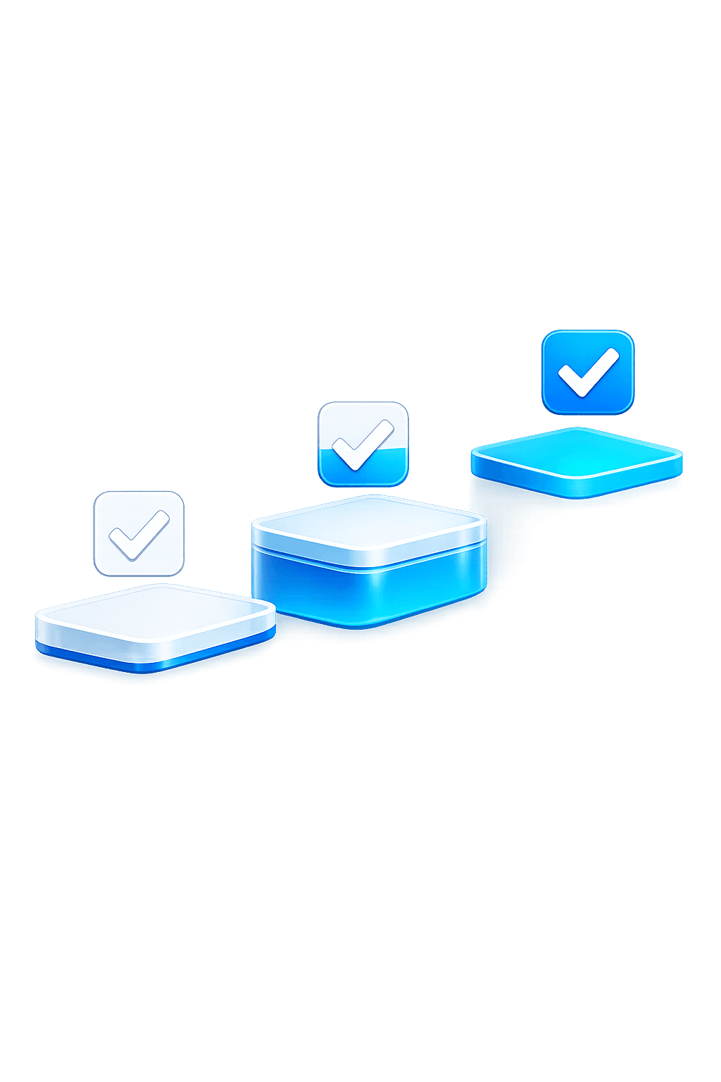 Three ascending steps representing choosing a format, testing, and scaling what converts.